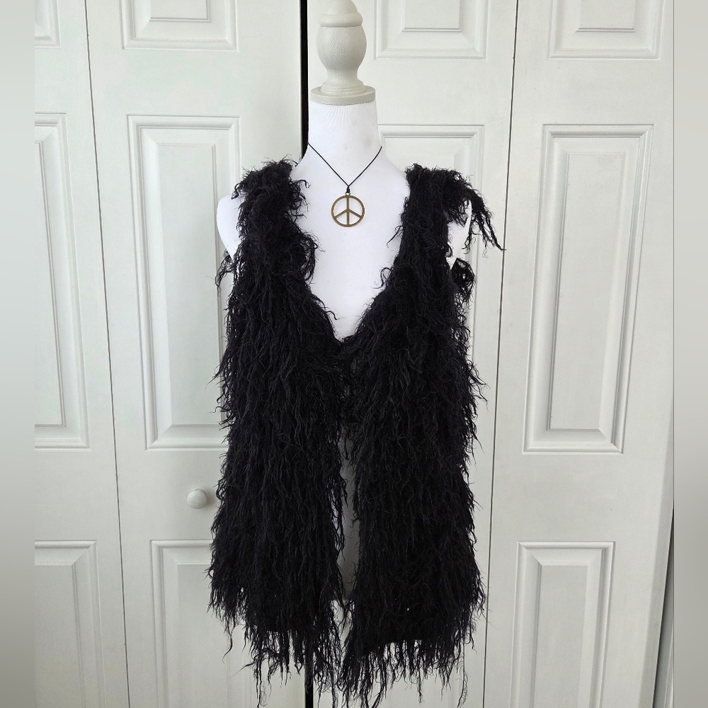 Vintage Zinga Fringe Black Knitted Vest Size Small
